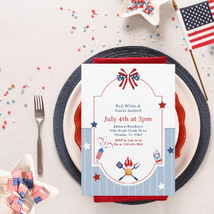 4th of July BBQ Red White Blue Stripes Patriotic Invitation