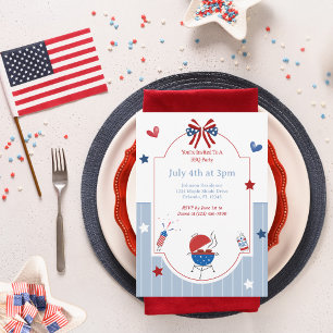 4th of July BBQ Red White Blue Stripes Patriotic Invitation