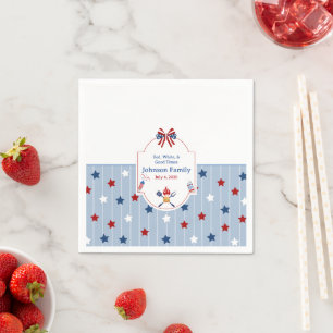 4th of July BBQ Red White Blue Stripes Patriotic Napkin