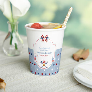 4th of July BBQ Red White Blue Stripes Patriotic Paper Cups
