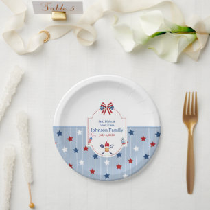 4th of July BBQ Red White Blue Stripes Patriotic Paper Plate
