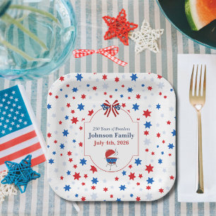 4th of July BBQ Red White Blue Stripes Patriotic Paper Plate