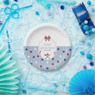 4th of July BBQ Red White Blue Stripes Patriotic Paper Plate