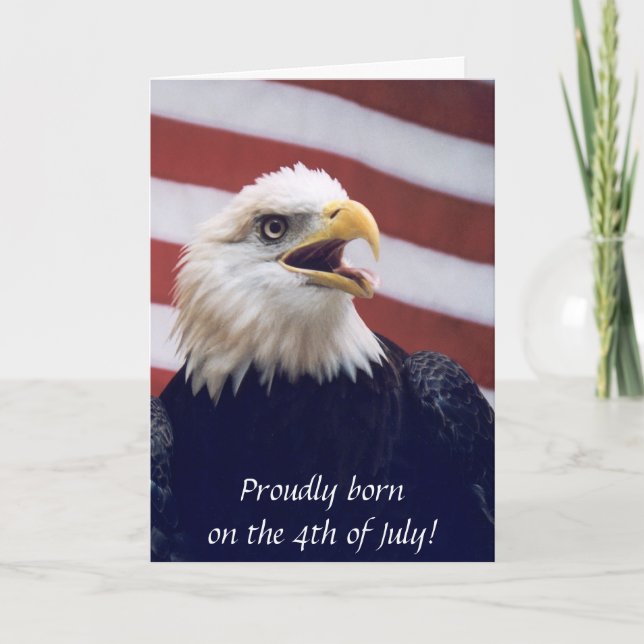 4th of July b'day eagle & flag Card (Front)