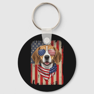 4th of July Beagle Dog AAAmerican Flag USA Key Ring