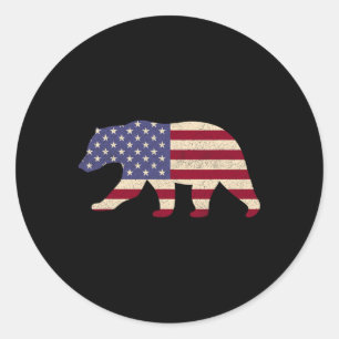 4th Of July Bear Patriotic American Flag Grandpa F Classic Round Sticker