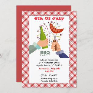 4th of July Beer and Franks BBQ Picnic Party Invitation