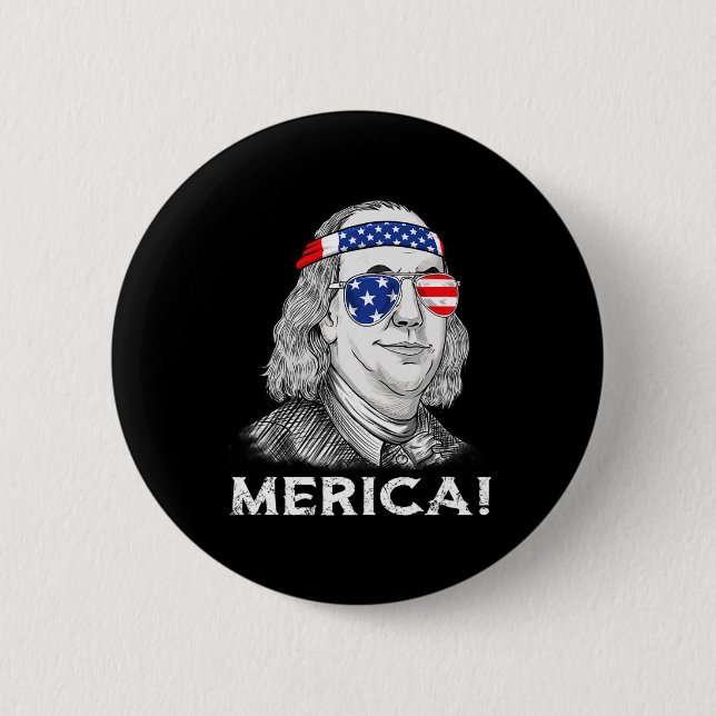 4th Of July Ben Franklin Merica USA Boys Girls Kid 6 Cm Round Badge (Front)