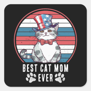 4th of July Best Cat Mum/Dad Ever Personalised Square Sticker