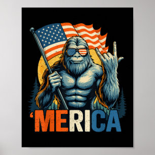 4th Of July Bigfoot Merica Rock American Flag Patr Poster