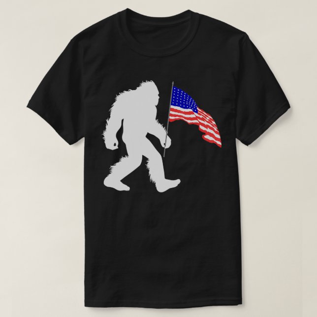 4th Of July Bigfoot Sasquatch Holding American Fla T-Shirt (Design Front)