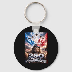 4th of July Bigfoot Selfie American Flag Men Key Ring