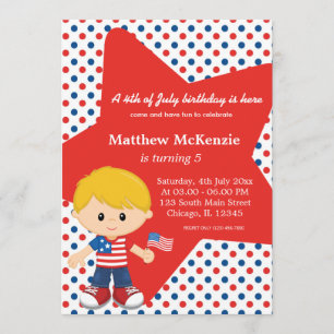 4th of July birthday boy Invitation