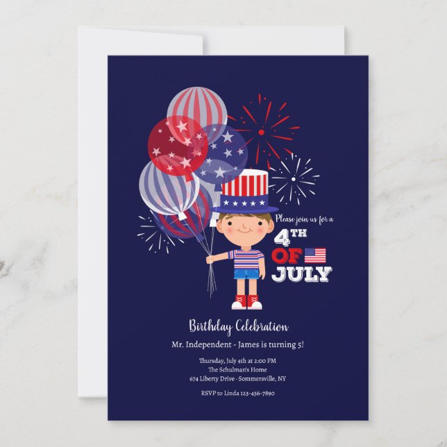 4th of July Birthday Boy Invitation (Front)