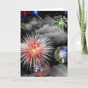 4th of July Birthday fireworks in clouds Card