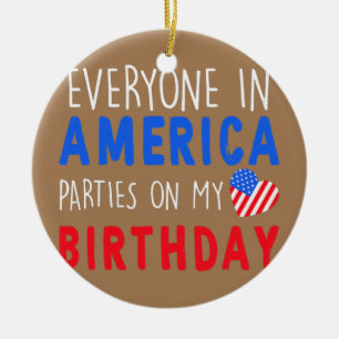 4th of July Birthday Gift Ceramic Ornament