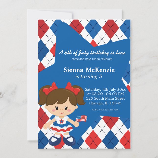 4th of July birthday girl Invitation (Front)