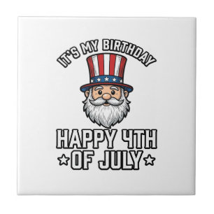 4th of July Birthday Gnome Patriotic Shirt Design_ Ceramic Tile