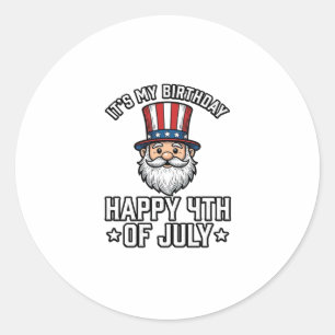 4th of July Birthday Gnome Patriotic Shirt Design_ Classic Round Sticker