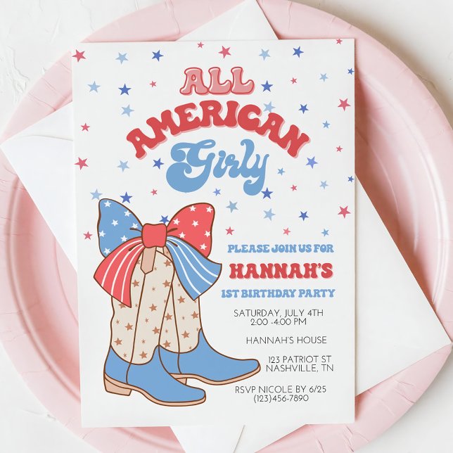 4th Of July Birthday Invitation, All American Girl Invitation (Creator Uploaded)
