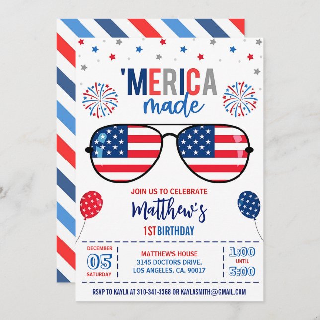 4th Of July Birthday Invitation, Editable 'Merica  Invitation (Front/Back)