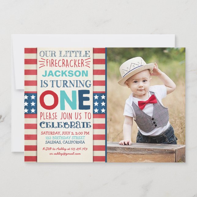 4th of July Birthday invitation independence day (Front)
