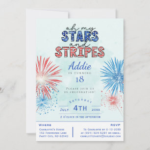 4th of July Birthday Invitation Stars and Stripes