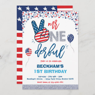 4th Of July Birthday Mr One-derful 1st Birthday  Invitation