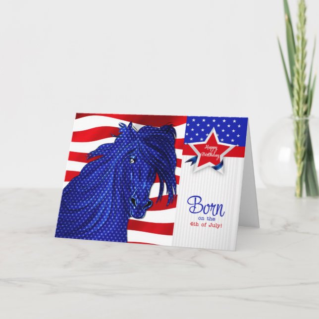 4th of July Birthday - Patriotic Horse Theme Card (Front)