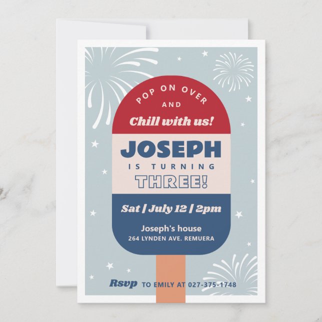 4th of July Birthday Popsicle Invitation (Front)