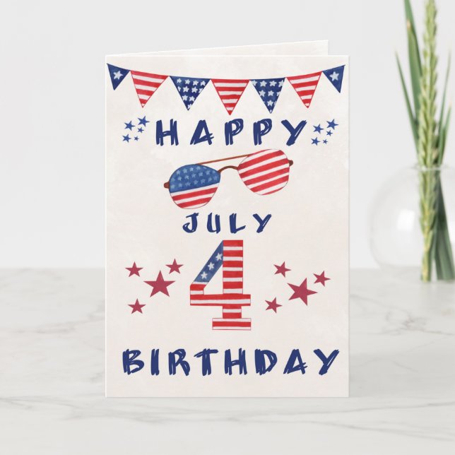 4th of July Birthday Red White Blue Fun Card (Front)