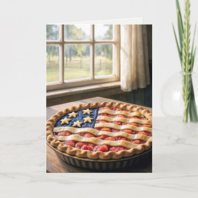 4th of July Birthday with American Flag Pie Card (Front)