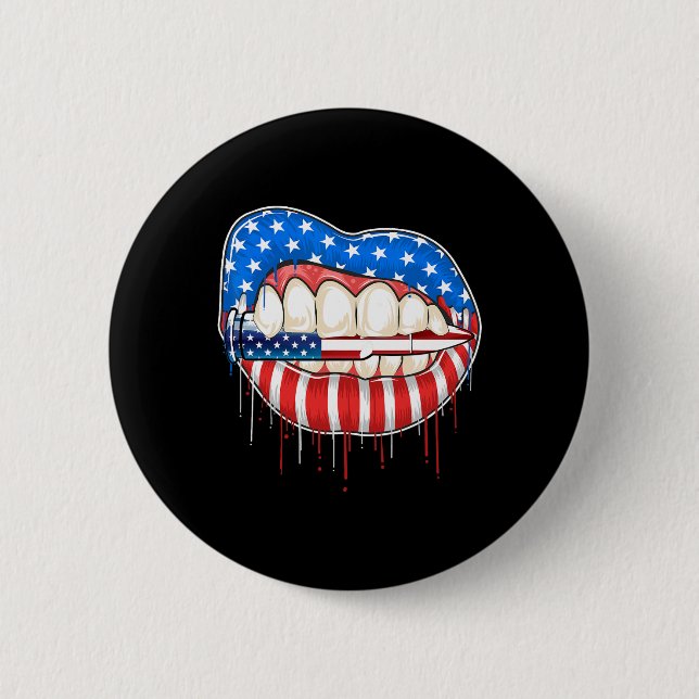 4th Of July Bite The Bullet Lips American Flag  6 Cm Round Badge (Front)