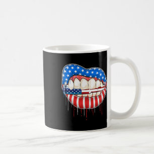 4th Of July Bite The Bullet Lips American Flag Coffee Mug