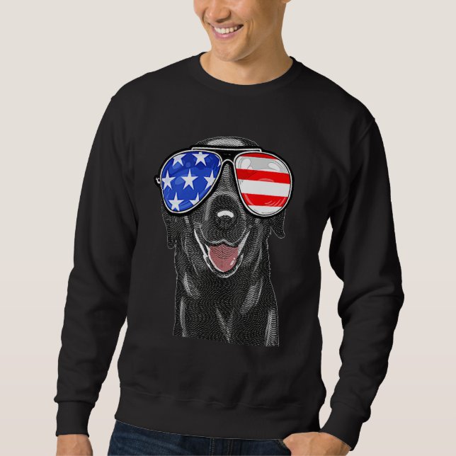4th Of July Black Lab Dog American Flag Sunglasses Sweatshirt (Front)