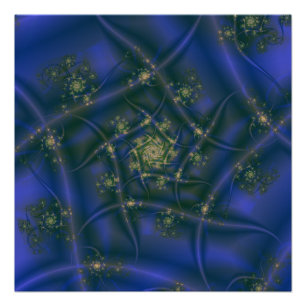 4th of July Blue and Yellow Fractal Art Poster