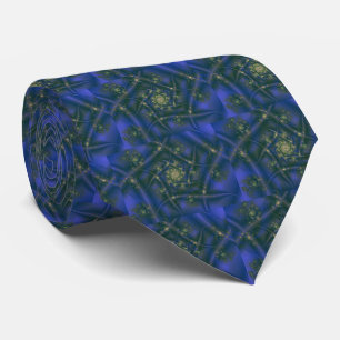 4th of July Blue and Yellow Fractal Art Tie