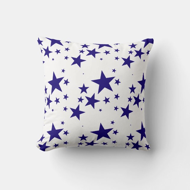4th of July Blue Star Splash Pattern on White Cushion (Front)