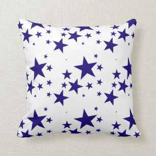 4th of July Blue Star Splash Pattern on White Cushion