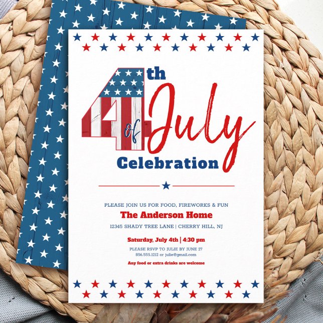 4th of July Bold Modern Rustic Wood USA Flag Invitation (Creator Uploaded)
