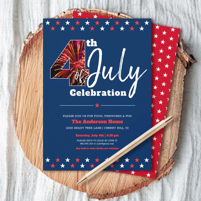 4th of July Bold Patriotic Fireworks Modern USA Invitation (Creator Uploaded)