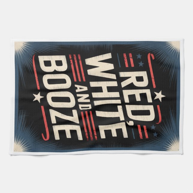4th of July Booze Party | Red White and Booze Tea Towel (Horizontal)
