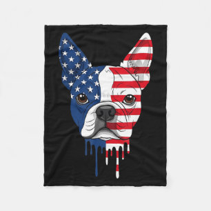 4th Of July Boston Terrier Dog Aaamerican Flag Fleece Blanket