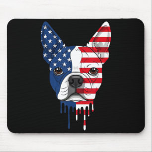 4th Of July Boston Terrier Dog Aaamerican Flag Mouse Pad