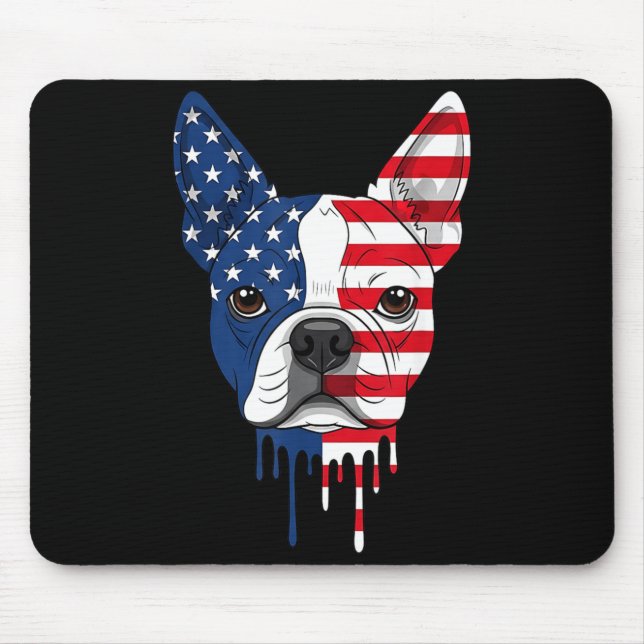 4th Of July Boston Terrier Dog Aaamerican Flag Mouse Pad (Front)