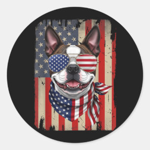 4th Of July Boston Terrier Dog Aaamerican Flag Usa Classic Round Sticker