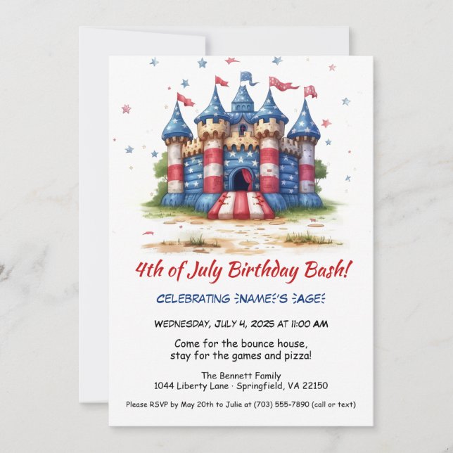 4th of July Bounce House Birthday Invitation  (Front)