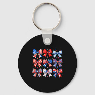 4th of july bow coquette red white blue usa 250th key ring