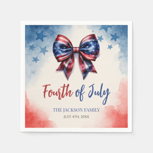 4th of July Bow Patriotic Party Napkin (Front)