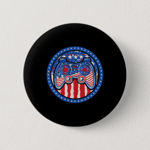4th Of July Boys American Flag Video Game Controll 6 Cm Round Badge